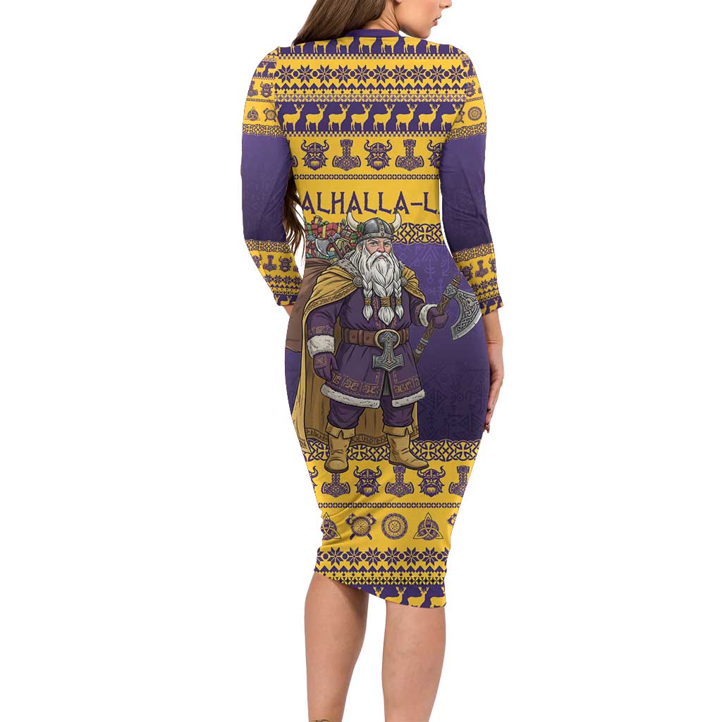 Merry Christmas from Vikingnations Family Matching Long Sleeve Bodycon Dress and Hawaiian Shirt Valhalla-La Santa - Wonder Print Shop