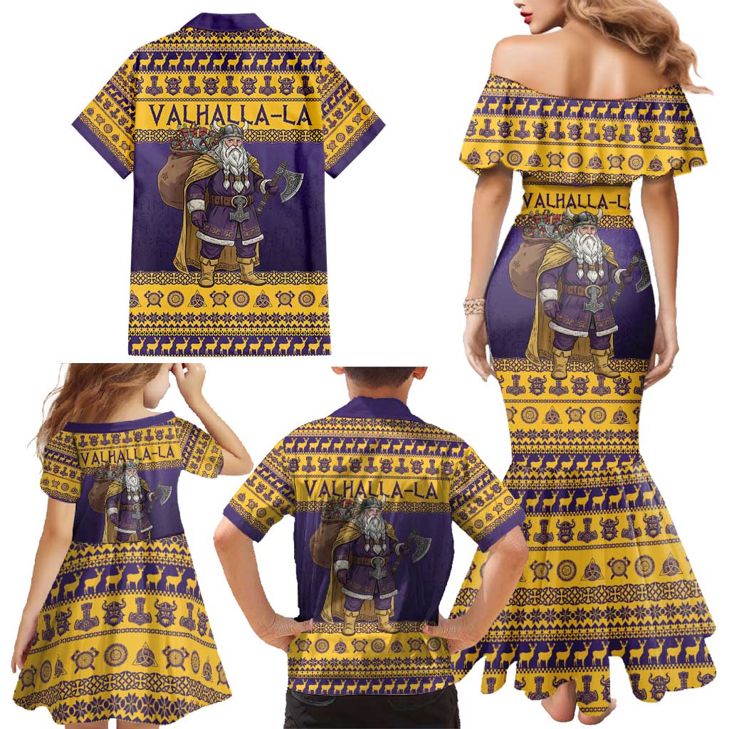 Merry Christmas from Vikingnations Family Matching Mermaid Dress and Hawaiian Shirt Valhalla-La Santa - Wonder Print Shop