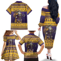 Merry Christmas from Vikingnations Family Matching Off The Shoulder Long Sleeve Dress and Hawaiian Shirt Valhalla-La Santa - Wonder Print Shop