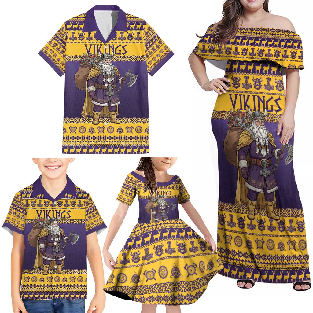 Merry Christmas from Vikingnations Family Matching Off Shoulder Maxi Dress and Hawaiian Shirt Valhalla-La Santa - Wonder Print Shop