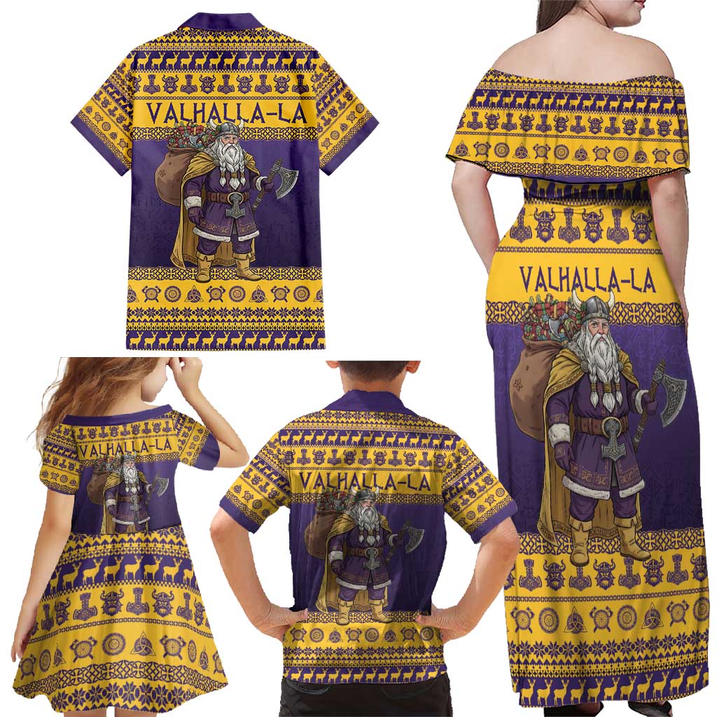 Merry Christmas from Vikingnations Family Matching Off Shoulder Maxi Dress and Hawaiian Shirt Valhalla-La Santa - Wonder Print Shop