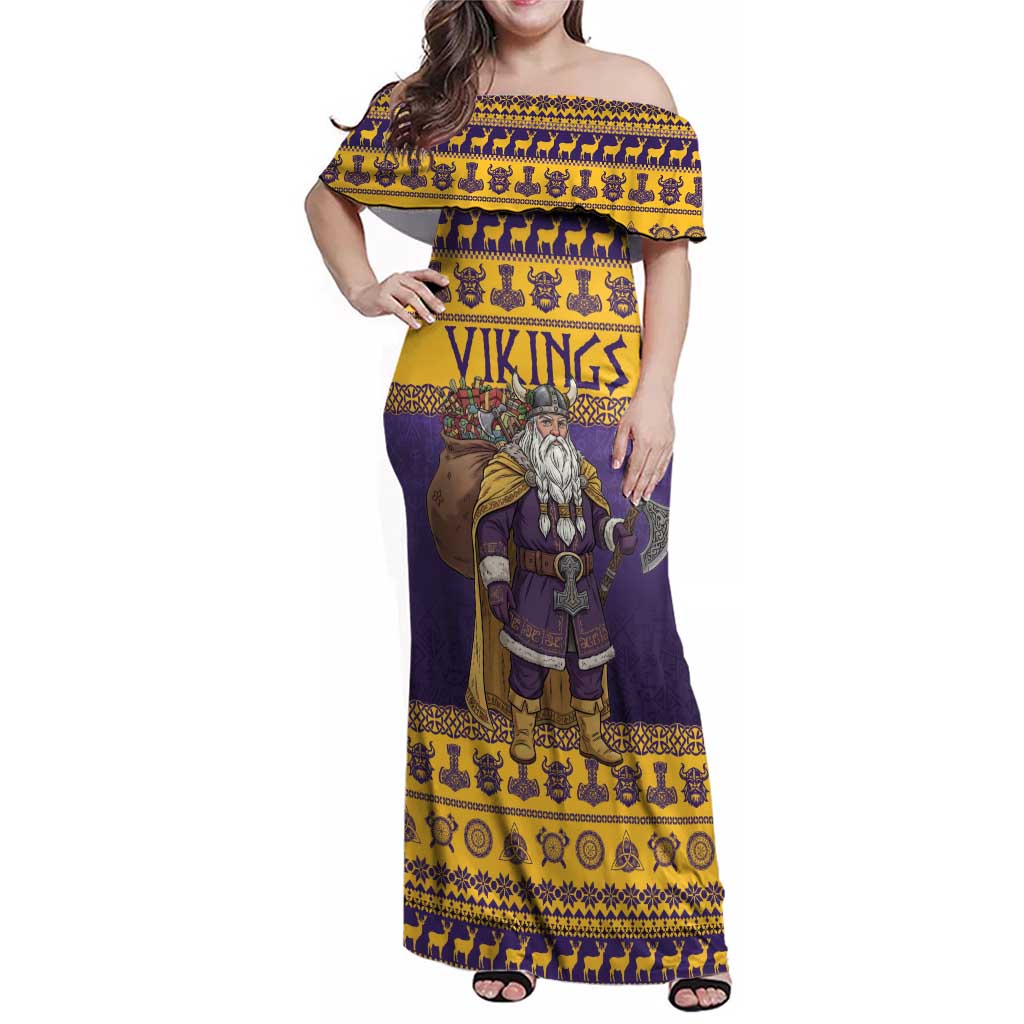 Merry Christmas from Vikingnations Family Matching Off Shoulder Maxi Dress and Hawaiian Shirt Valhalla-La Santa - Wonder Print Shop