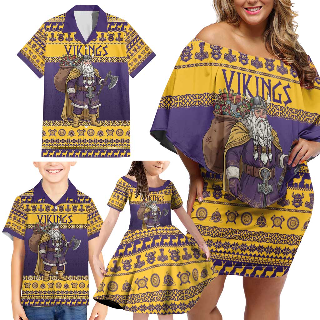 Merry Christmas from Vikingnations Family Matching Off Shoulder Short Dress and Hawaiian Shirt Valhalla-La Santa - Wonder Print Shop