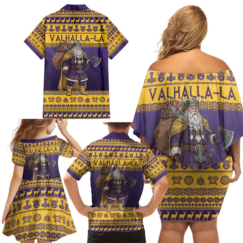 Merry Christmas from Vikingnations Family Matching Off Shoulder Short Dress and Hawaiian Shirt Valhalla-La Santa - Wonder Print Shop