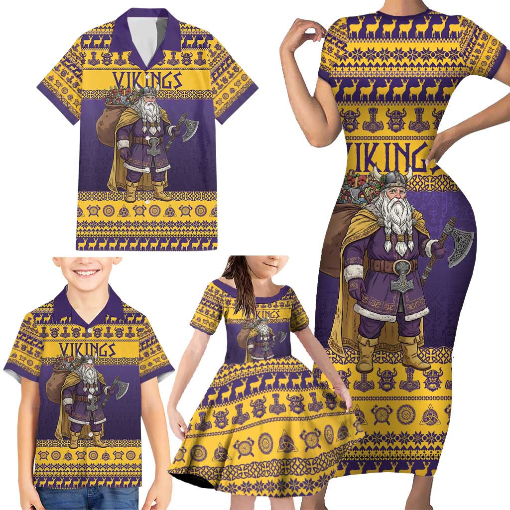 Merry Christmas from Vikingnations Family Matching Short Sleeve Bodycon Dress and Hawaiian Shirt Valhalla-La Santa - Wonder Print Shop