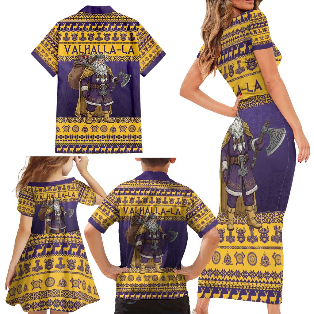 Merry Christmas from Vikingnations Family Matching Short Sleeve Bodycon Dress and Hawaiian Shirt Valhalla-La Santa - Wonder Print Shop