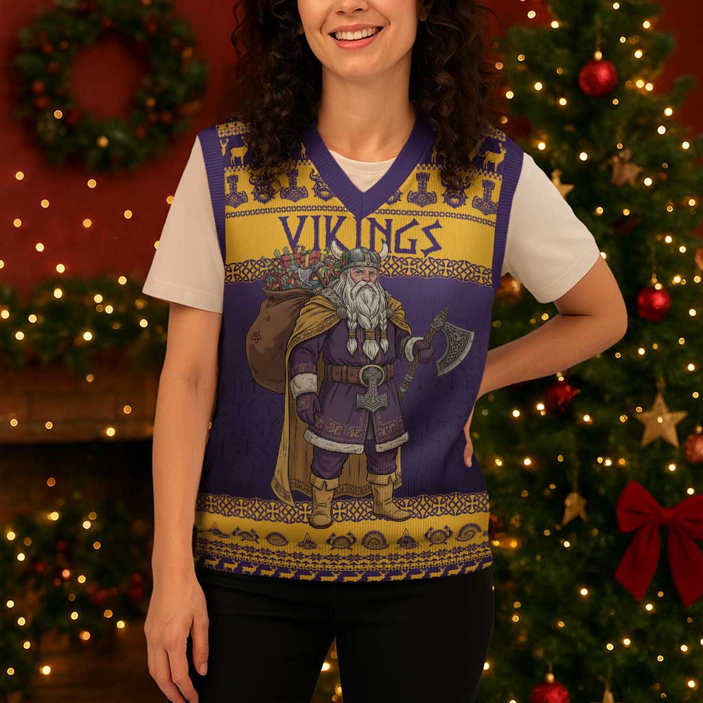 Merry Christmas from Vikingnations Christmas Knitted V-Neck Vest Valhalla-La Santa - Wonder Print Shop