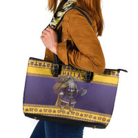 Merry Christmas from Vikingnations Leather Tote Bag Valhalla-La Santa - Wonder Print Shop