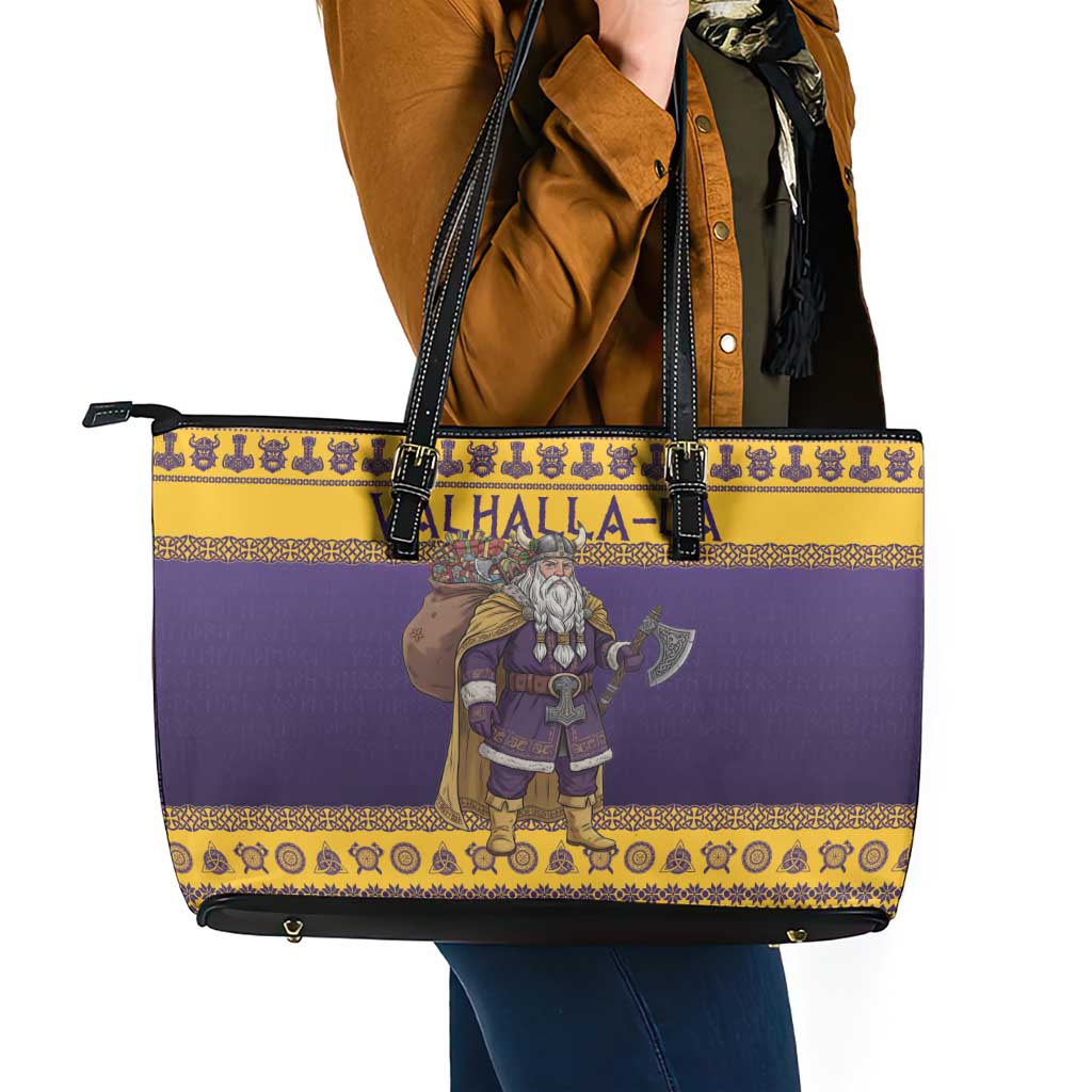 Merry Christmas from Vikingnations Leather Tote Bag Valhalla-La Santa - Wonder Print Shop