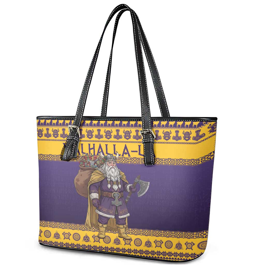Merry Christmas from Vikingnations Leather Tote Bag Valhalla-La Santa - Wonder Print Shop