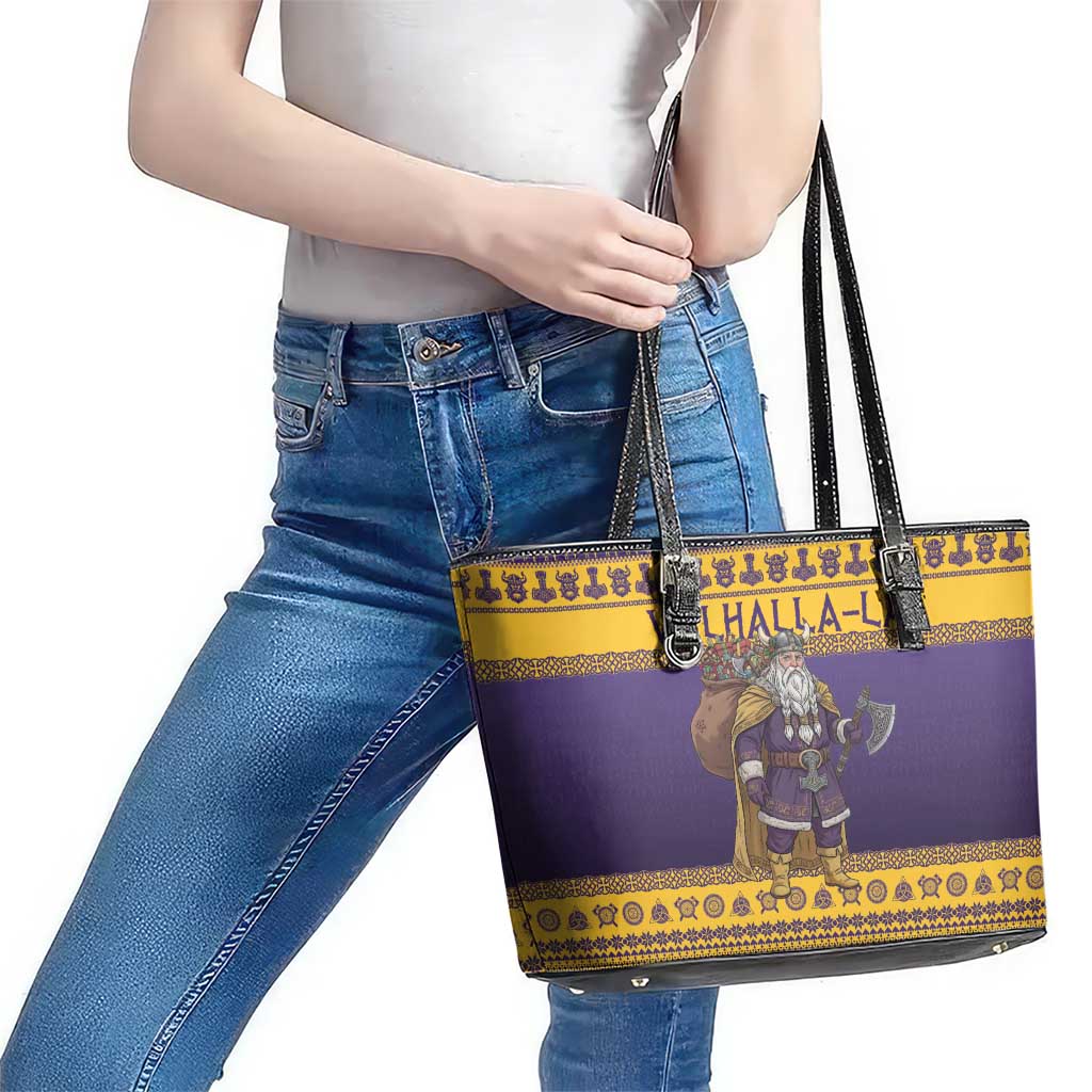 Merry Christmas from Vikingnations Leather Tote Bag Valhalla-La Santa - Wonder Print Shop