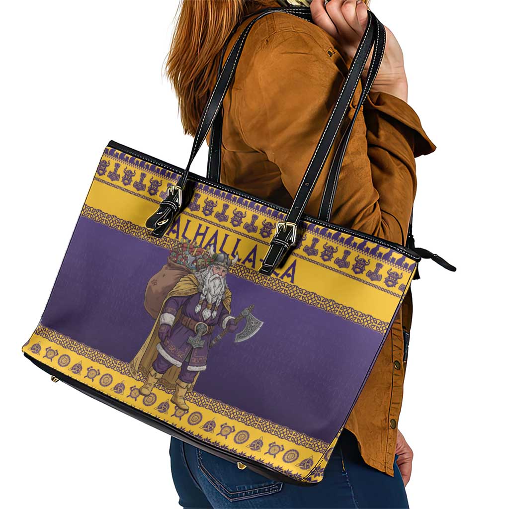 Merry Christmas from Vikingnations Leather Tote Bag Valhalla-La Santa - Wonder Print Shop