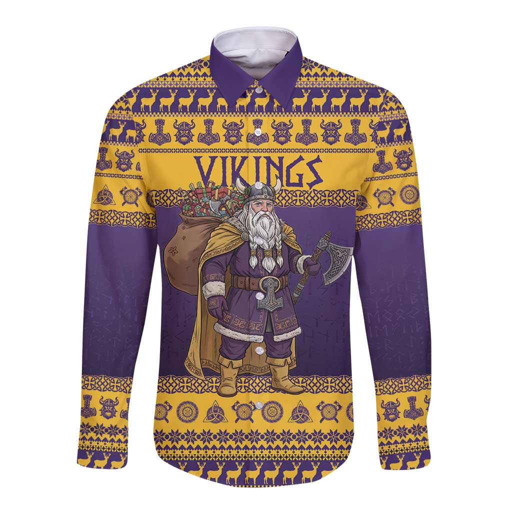 Merry Christmas from Vikingnations Long Sleeve Button Shirt Valhalla-La Santa - Wonder Print Shop