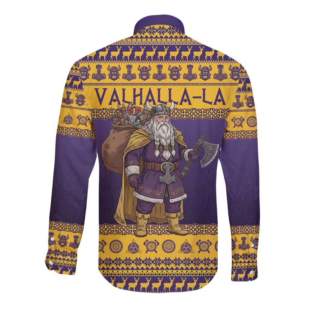 Merry Christmas from Vikingnations Long Sleeve Button Shirt Valhalla-La Santa - Wonder Print Shop