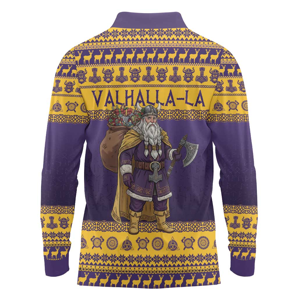 Merry Christmas from Vikingnations Long Sleeve Polo Shirt Valhalla-La Santa - Wonder Print Shop
