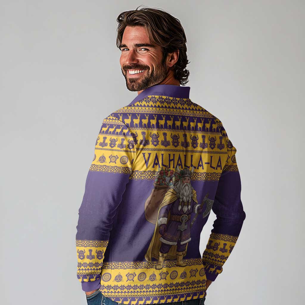 Merry Christmas from Vikingnations Long Sleeve Polo Shirt Valhalla-La Santa - Wonder Print Shop