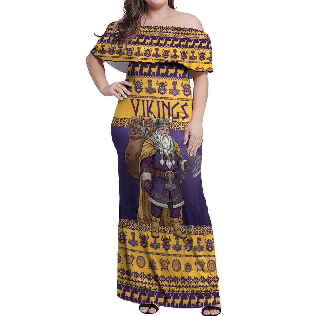 Merry Christmas from Vikingnations Off Shoulder Maxi Dress Valhalla-La Santa - Wonder Print Shop