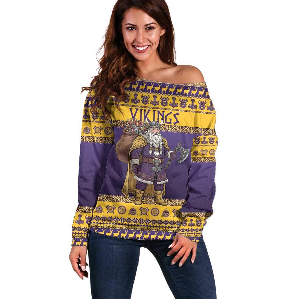 Merry Christmas from Vikingnations Off Shoulder Sweater Valhalla-La Santa - Wonder Print Shop
