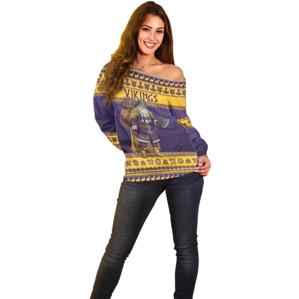 Merry Christmas from Vikingnations Off Shoulder Sweater Valhalla-La Santa - Wonder Print Shop