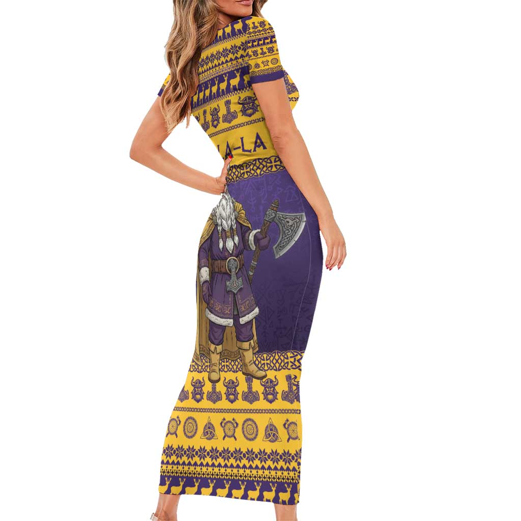 Merry Christmas from Vikingnations Short Sleeve Bodycon Dress Valhalla-La Santa - Wonder Print Shop