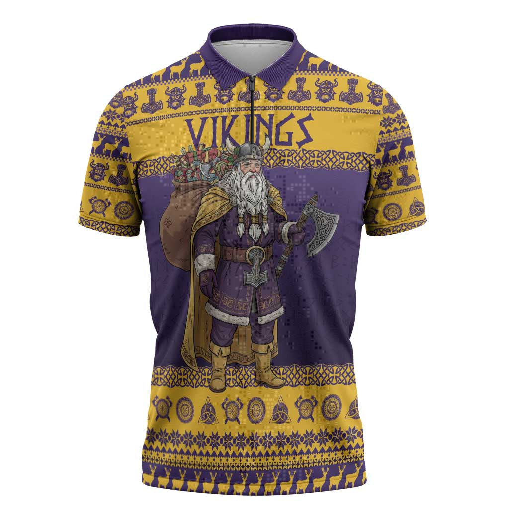 Merry Christmas from Vikingnations Zipper Polo Shirt Valhalla-La Santa - Wonder Print Shop
