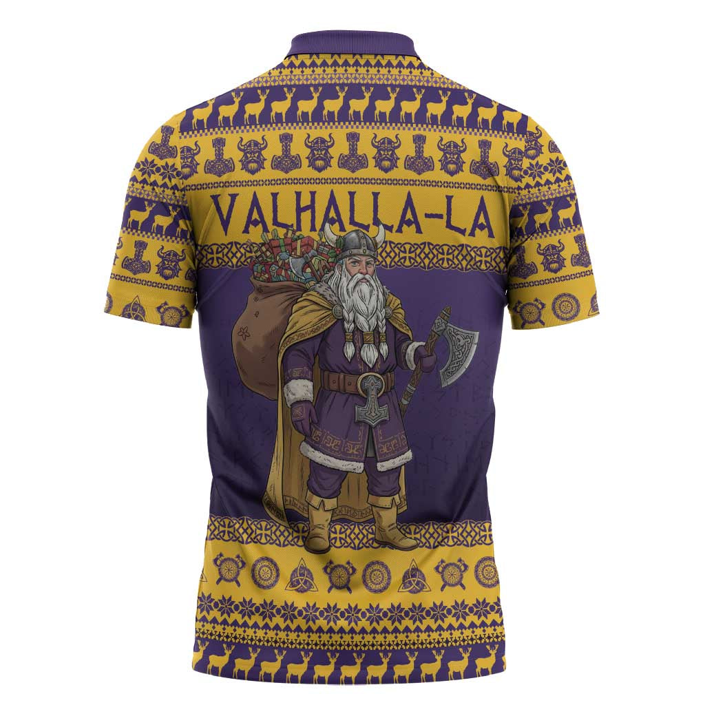 Merry Christmas from Vikingnations Zipper Polo Shirt Valhalla-La Santa - Wonder Print Shop