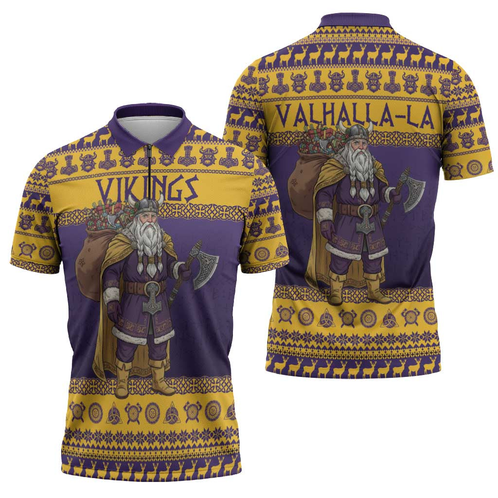 Merry Christmas from Vikingnations Zipper Polo Shirt Valhalla-La Santa - Wonder Print Shop