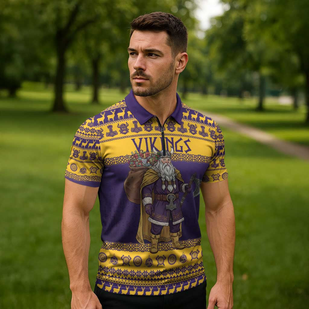 Merry Christmas from Vikingnations Zipper Polo Shirt Valhalla-La Santa - Wonder Print Shop