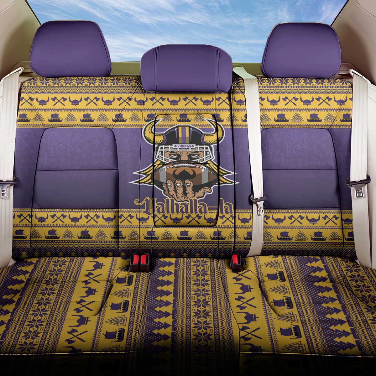 Viking-Inspired Football Christmas Back Car Seat Cover Valhalla-la Viking Warrior - Wonder Print Shop