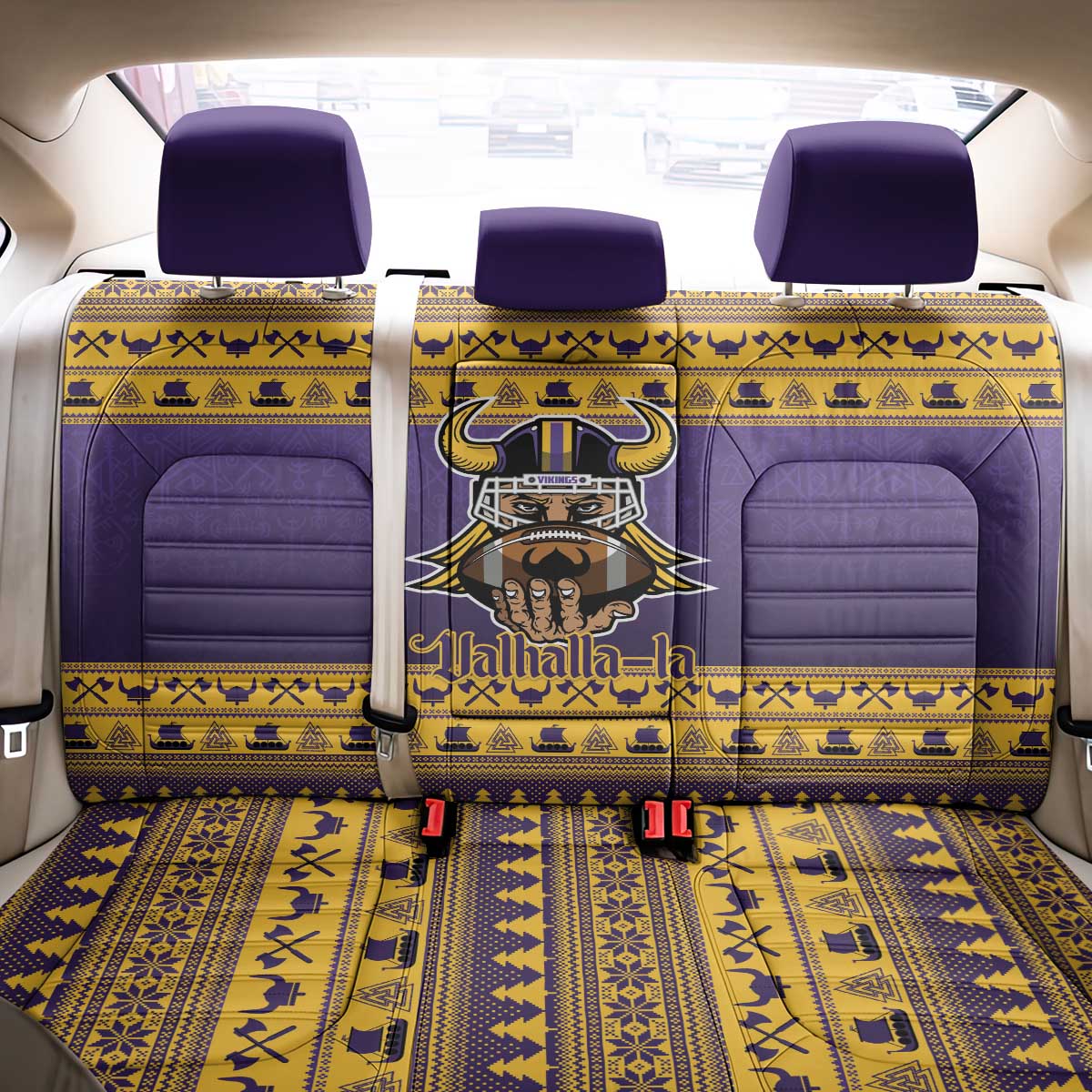 Viking-Inspired Football Christmas Back Car Seat Cover Valhalla-la Viking Warrior - Wonder Print Shop