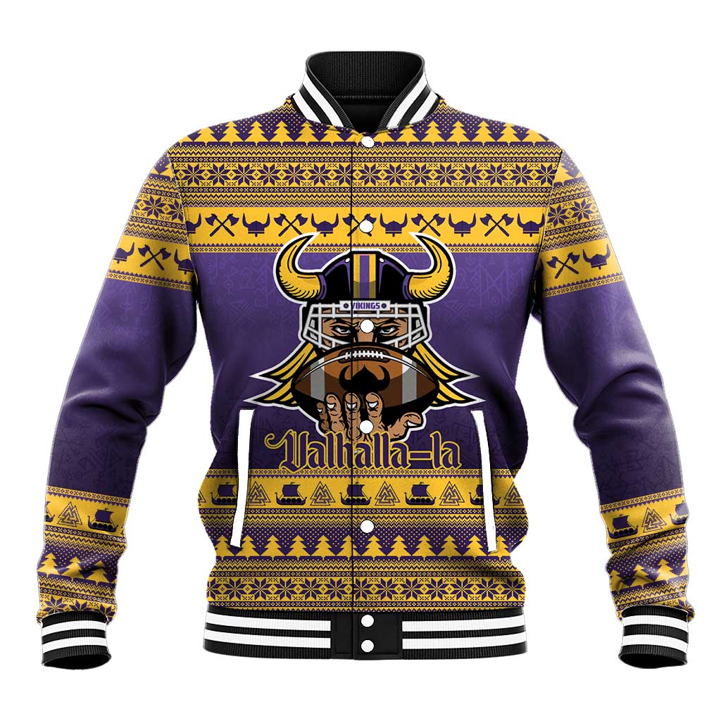 Viking-Inspired Football Christmas Baseball Jacket Valhalla-la Viking Warrior - Wonder Print Shop