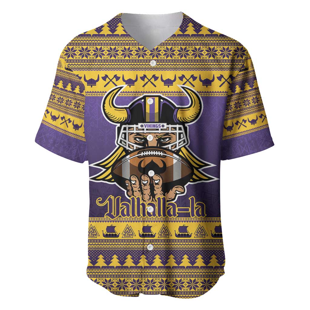 Viking-Inspired Football Christmas Baseball Jersey Valhalla-la Viking Warrior - Wonder Print Shop