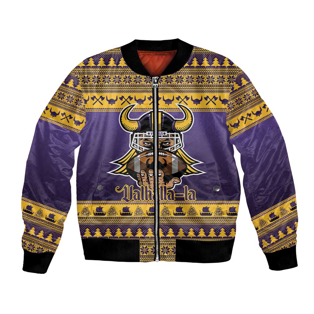 Viking-Inspired Football Christmas Bomber Jacket Valhalla-la Viking Warrior - Wonder Print Shop