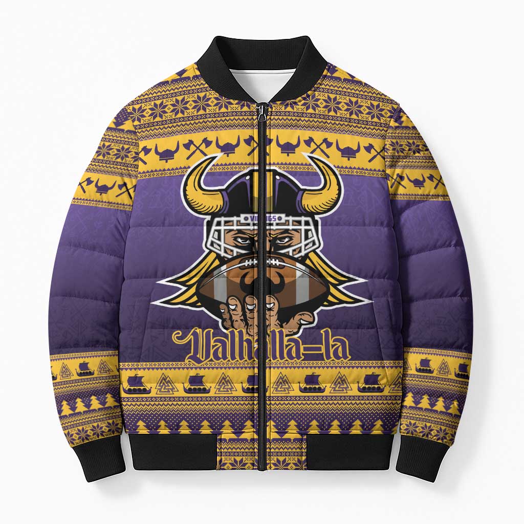 Viking-Inspired Football Christmas Bomber Puffer Jacket Valhalla-la Viking Warrior - Wonder Print Shop