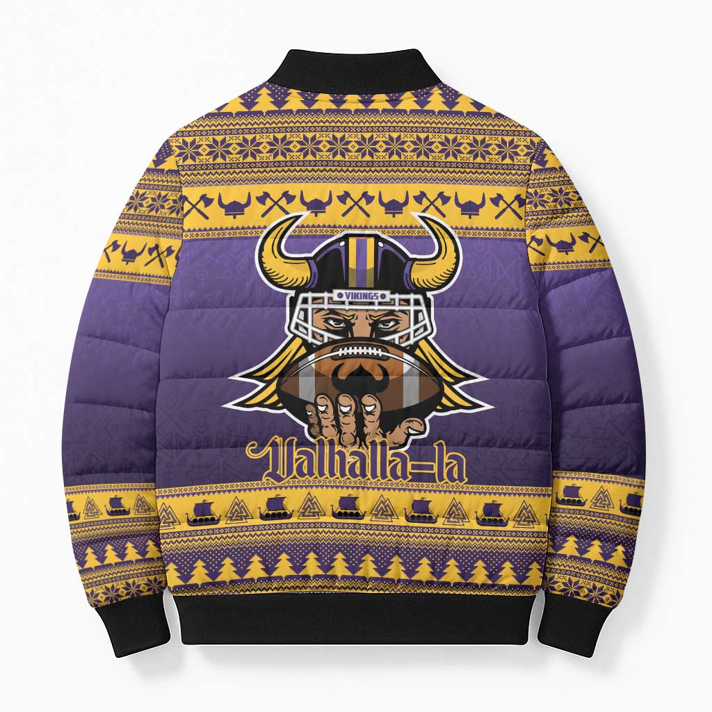 Viking-Inspired Football Christmas Bomber Puffer Jacket Valhalla-la Viking Warrior - Wonder Print Shop