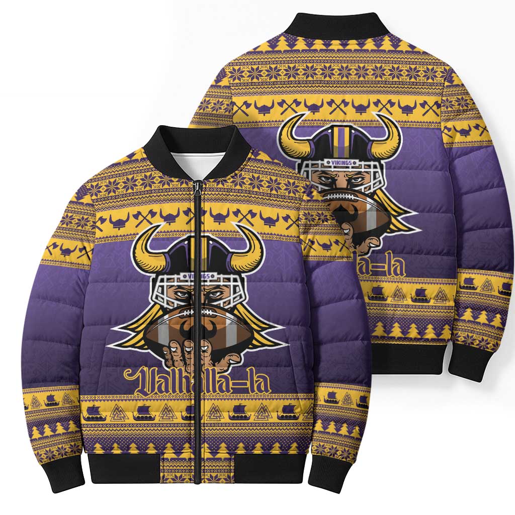 Viking-Inspired Football Christmas Bomber Puffer Jacket Valhalla-la Viking Warrior - Wonder Print Shop