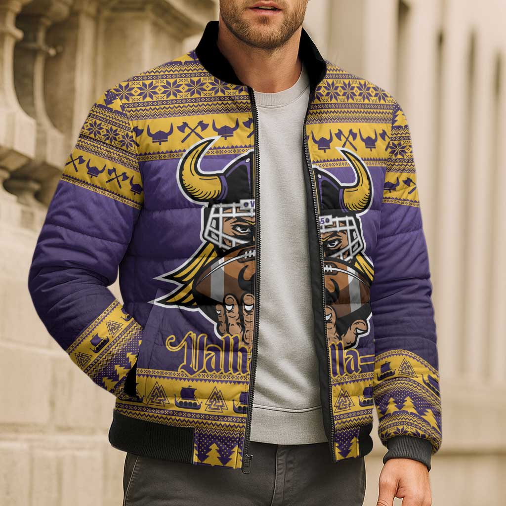 Viking-Inspired Football Christmas Bomber Puffer Jacket Valhalla-la Viking Warrior - Wonder Print Shop