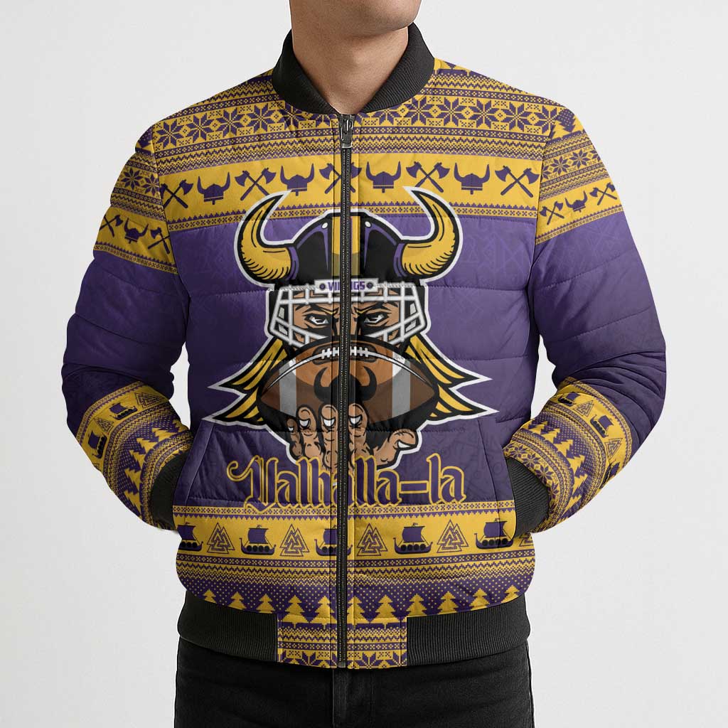 Viking-Inspired Football Christmas Bomber Puffer Jacket Valhalla-la Viking Warrior - Wonder Print Shop