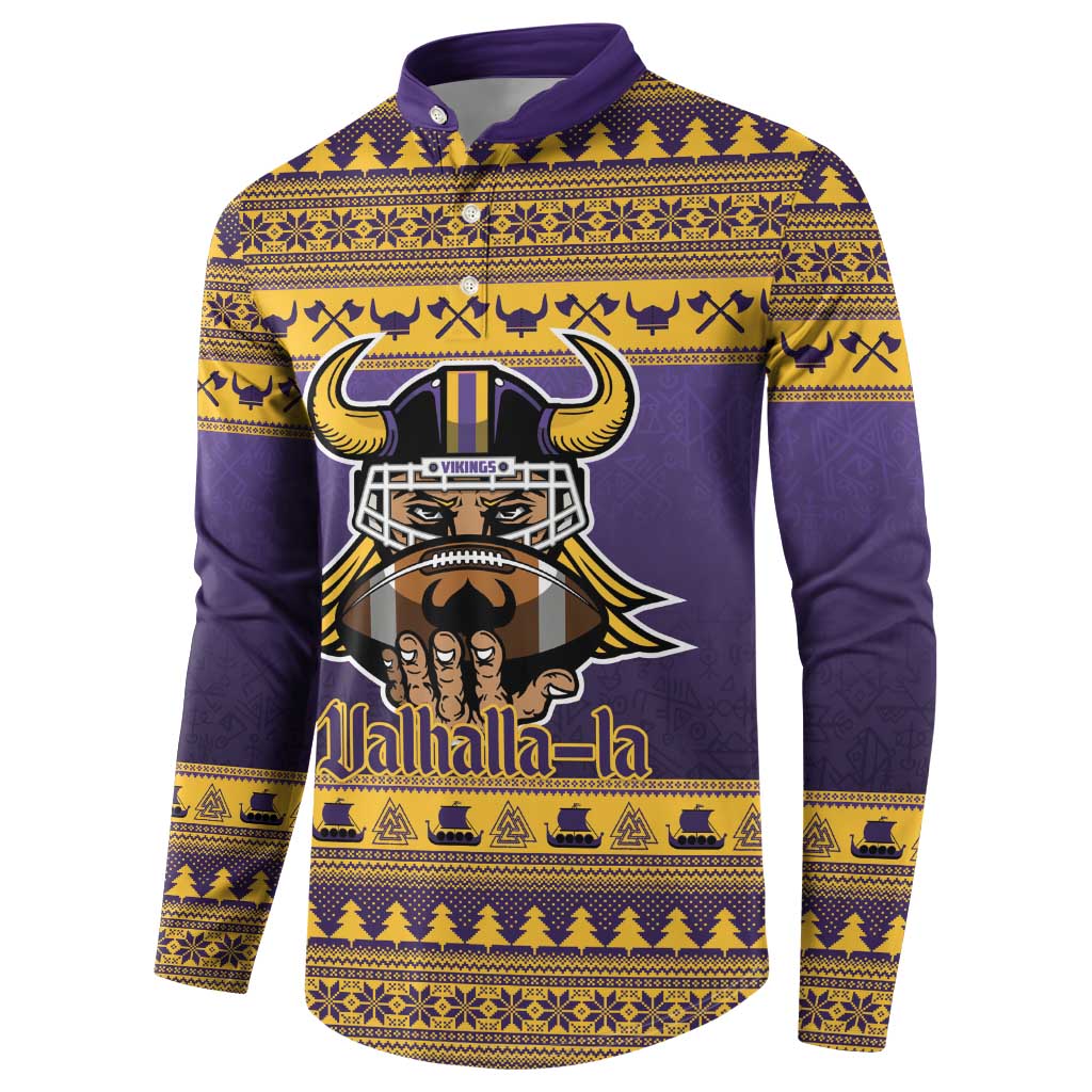 Viking-Inspired Football Christmas Button Sweatshirt Valhalla-la Viking Warrior - Wonder Print Shop