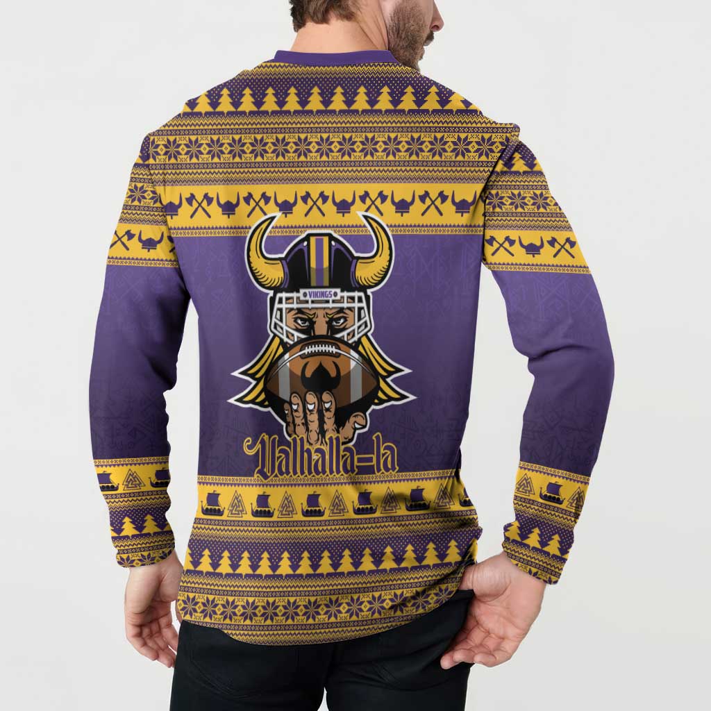 Viking-Inspired Football Christmas Button Sweatshirt Valhalla-la Viking Warrior - Wonder Print Shop