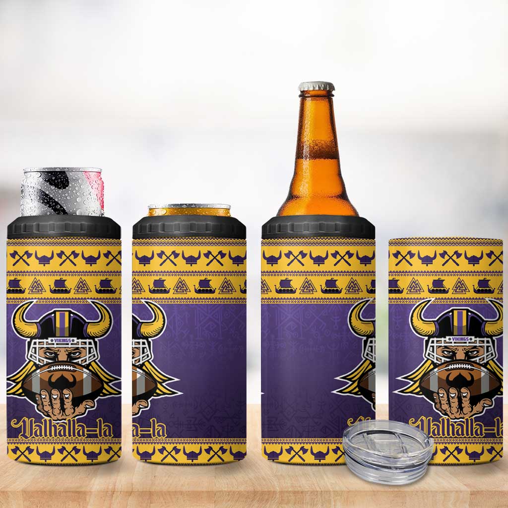 Viking-Inspired Football Christmas 4 in 1 Can Cooler Tumbler Valhalla-la Viking Warrior - Wonder Print Shop
