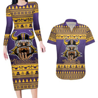 Viking-Inspired Football Christmas Couples Matching Long Sleeve Bodycon Dress and Hawaiian Shirt Valhalla-la Viking Warrior - Wonder Print Shop