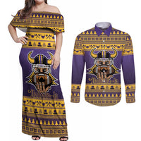 Viking-Inspired Football Christmas Couples Matching Off Shoulder Maxi Dress and Long Sleeve Button Shirt Valhalla-la Viking Warrior - Wonder Print Shop
