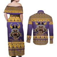 Viking-Inspired Football Christmas Couples Matching Off Shoulder Maxi Dress and Long Sleeve Button Shirt Valhalla-la Viking Warrior - Wonder Print Shop