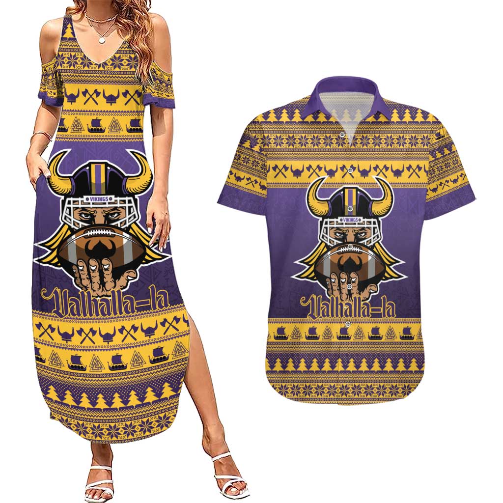 Viking-Inspired Football Christmas Couples Matching Summer Maxi Dress and Hawaiian Shirt Valhalla-la Viking Warrior - Wonder Print Shop