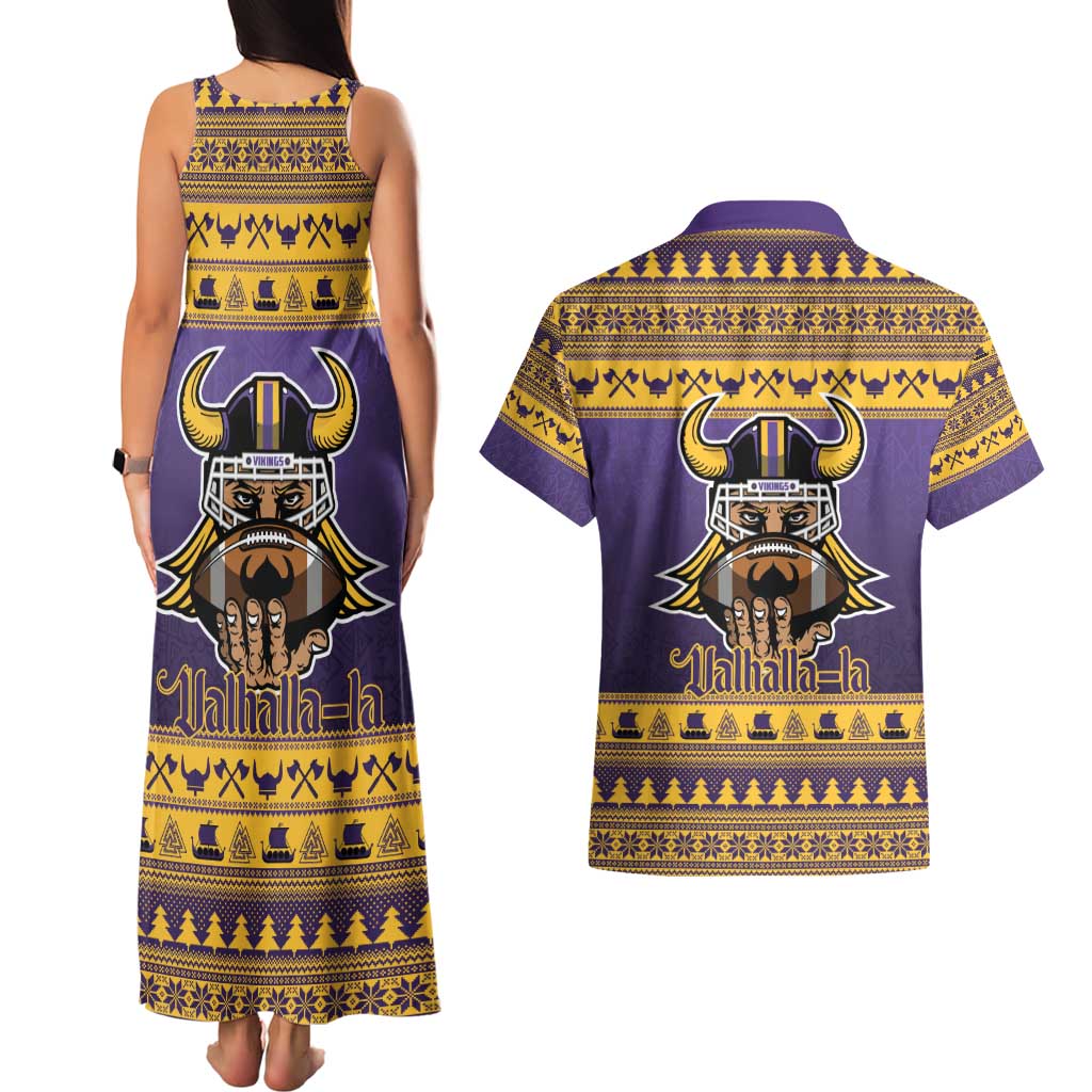 Viking-Inspired Football Christmas Couples Matching Tank Maxi Dress and Hawaiian Shirt Valhalla-la Viking Warrior - Wonder Print Shop