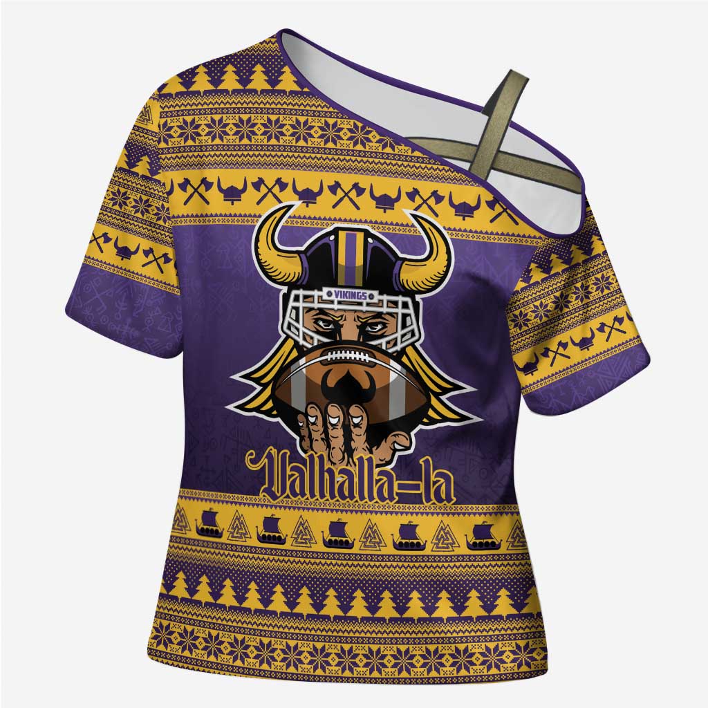 Viking-Inspired Football Christmas Cross Shoulder Shirt Valhalla-la Viking Warrior - Wonder Print Shop