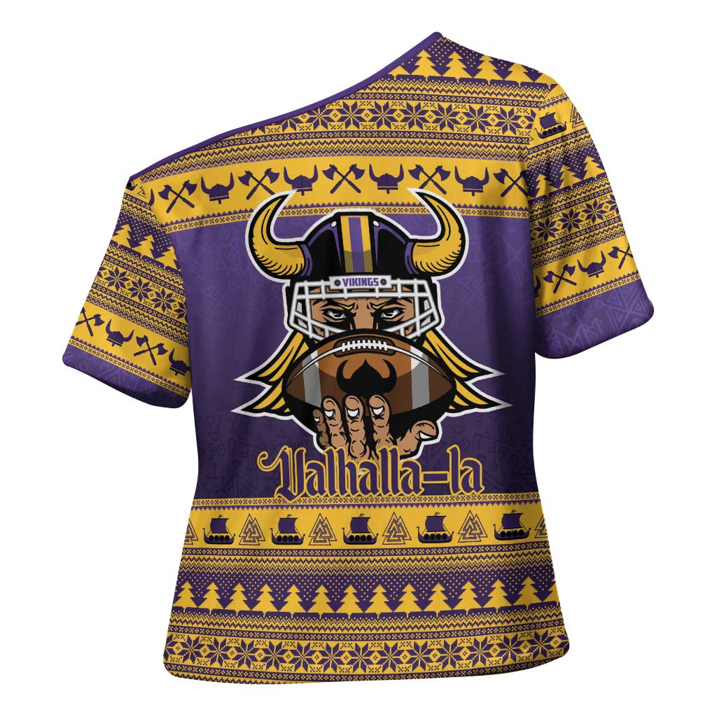 Viking-Inspired Football Christmas Cross Shoulder Shirt Valhalla-la Viking Warrior - Wonder Print Shop