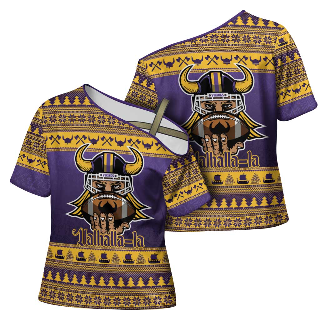 Viking-Inspired Football Christmas Cross Shoulder Shirt Valhalla-la Viking Warrior - Wonder Print Shop