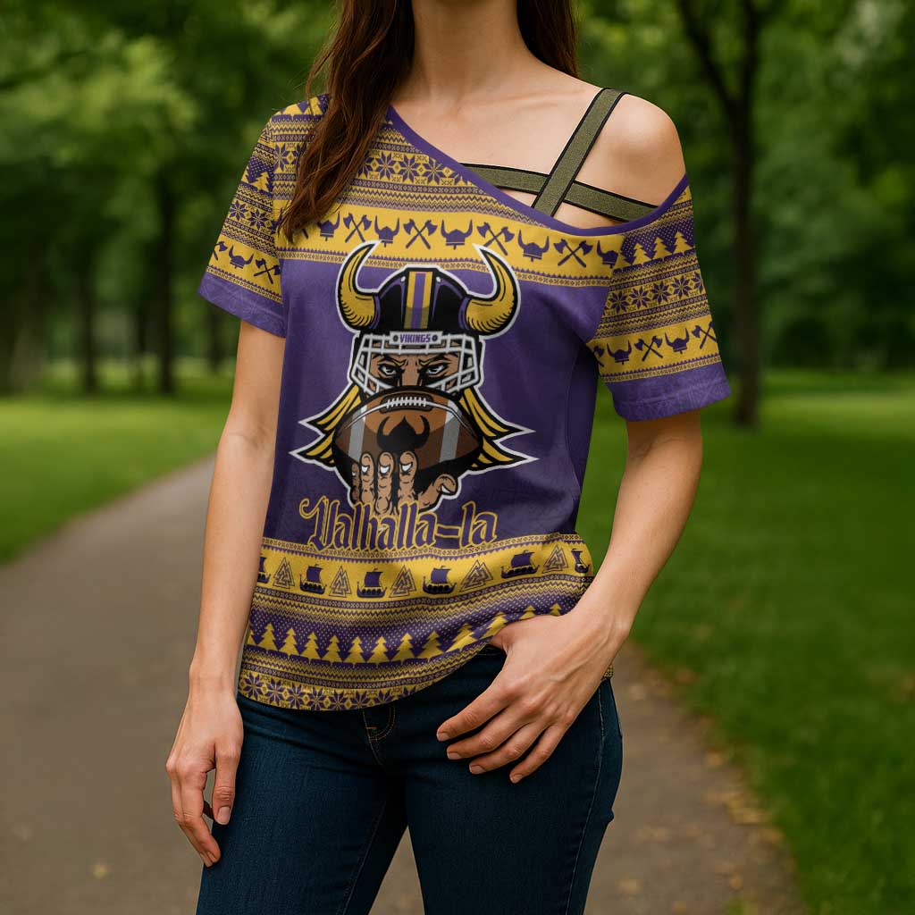 Viking-Inspired Football Christmas Cross Shoulder Shirt Valhalla-la Viking Warrior - Wonder Print Shop